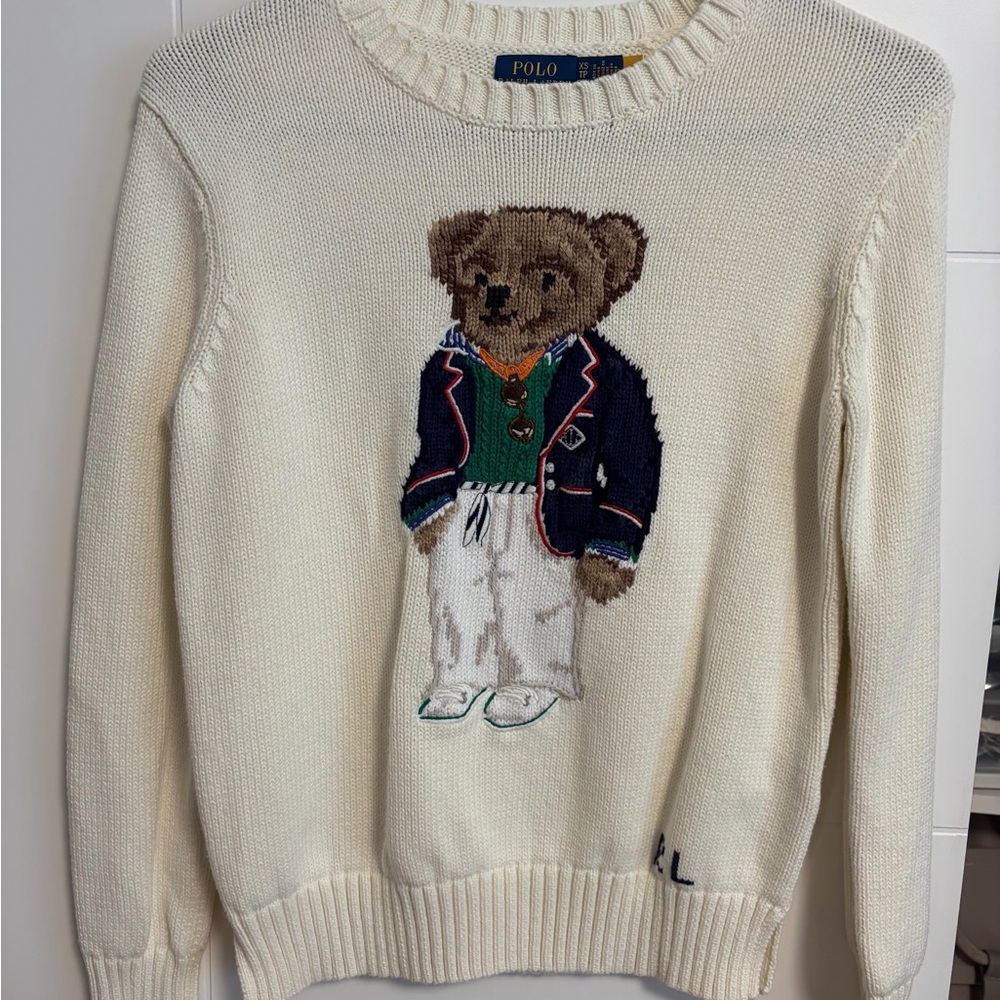 Polo by Ralph Lauren Cream Sweater with Bear Design